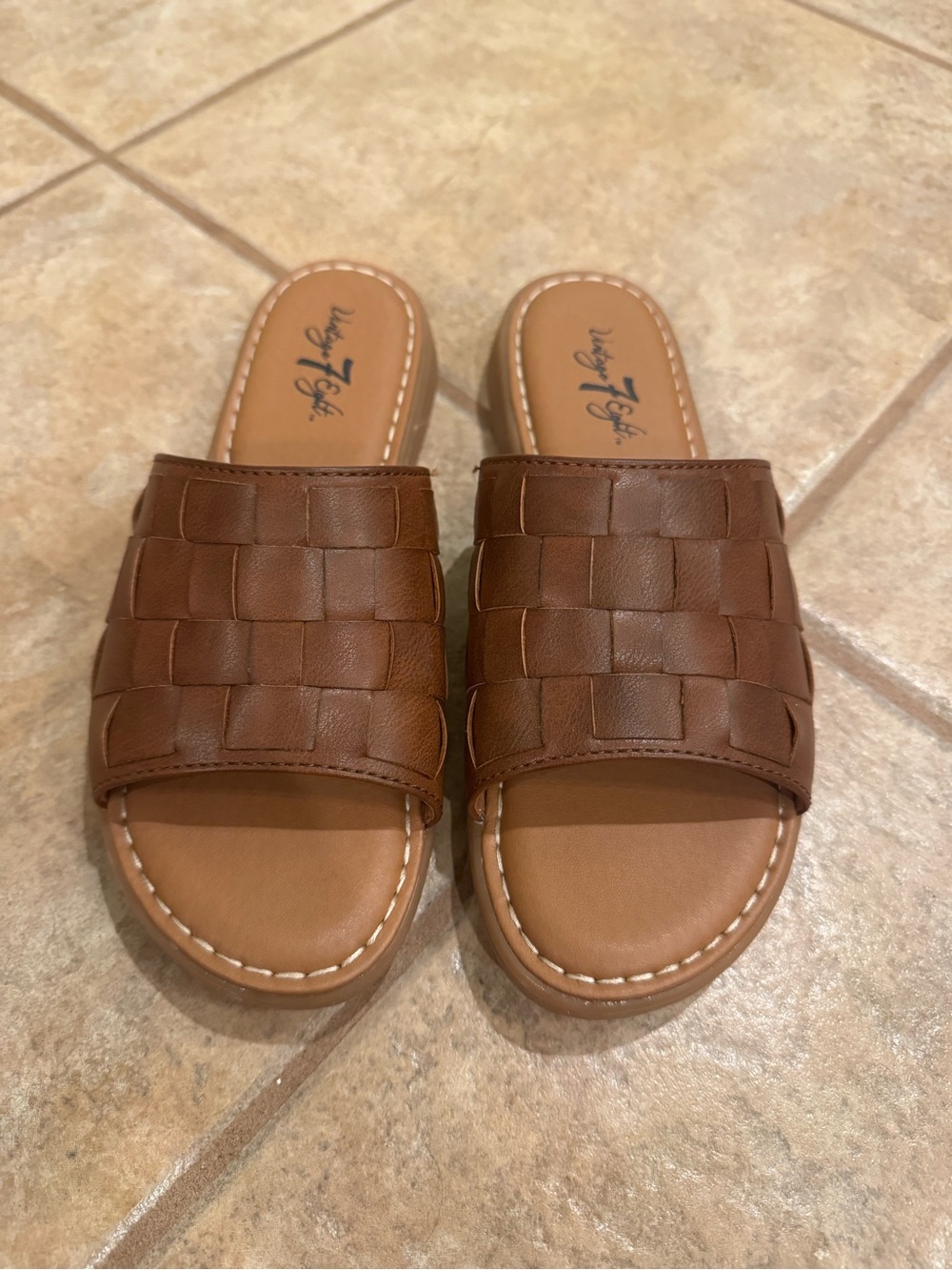 NIB Vintage 7 Eight Woven Slide Sandals in Brown size 7